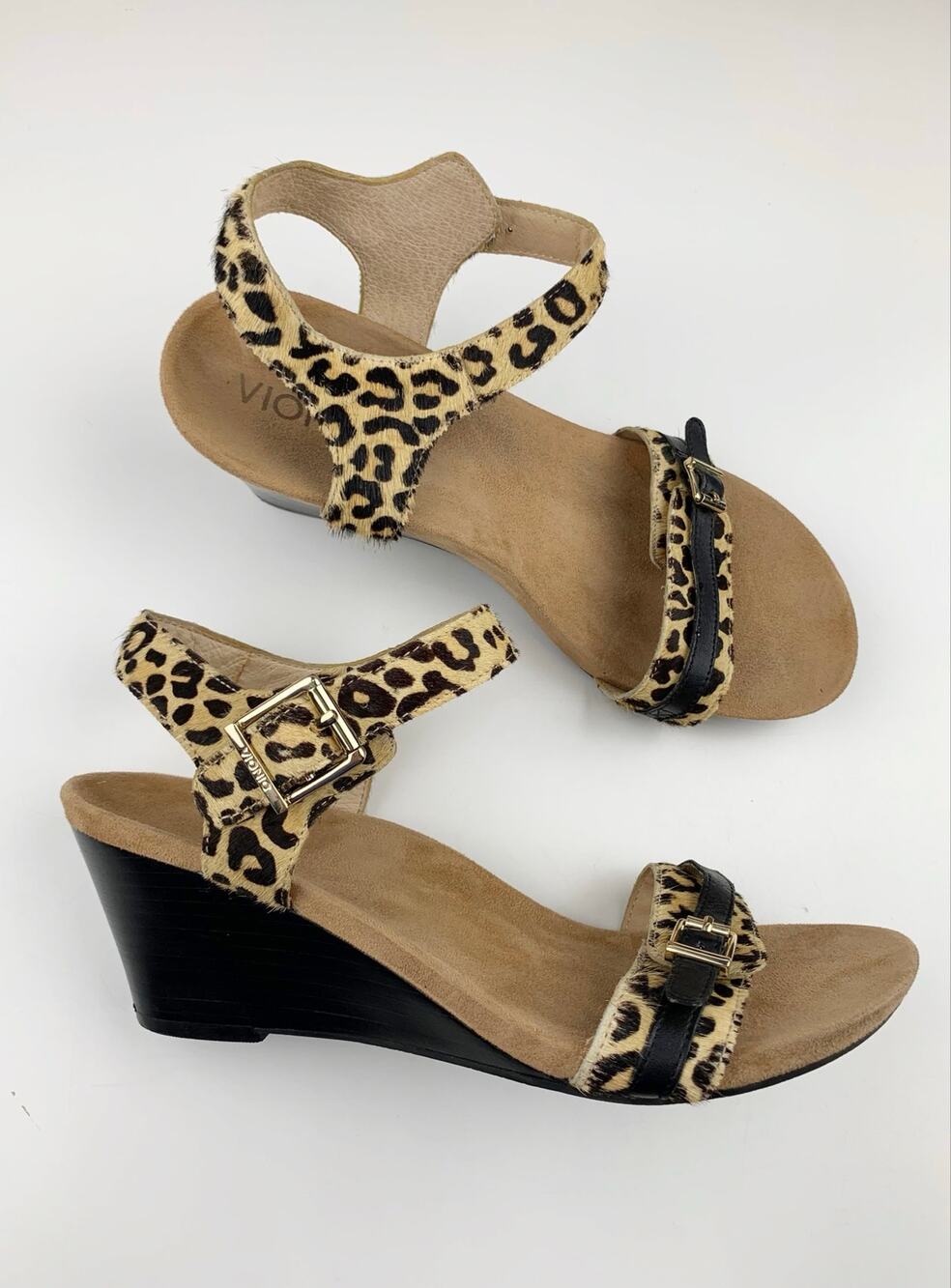 Vionic Laurie Sandals Leopard Print Leather Strappy Wedge Heel Comfort Women's 8